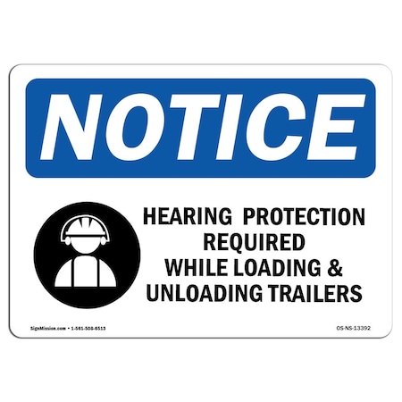 Signmission OSHA, Hearing Protection Required With Symbol, 14in X 10in Rigid Plastic, OS-NS-P-1014-L-13392 OS-NS-P-1014-L-13392